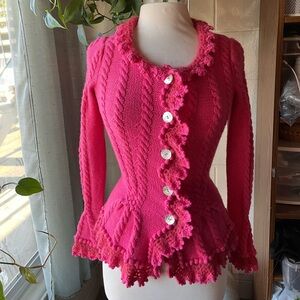 Oscar De La Renta - Magenta Crochet Sweater - 100% Cashmere
